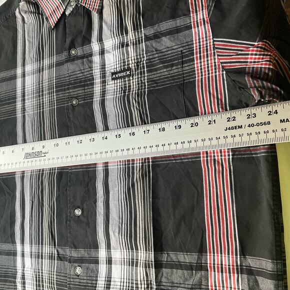 Avirex Men’s Short Sleeve Button Down Shirt size XL, Black Red White Checked - Picture 4 of 8